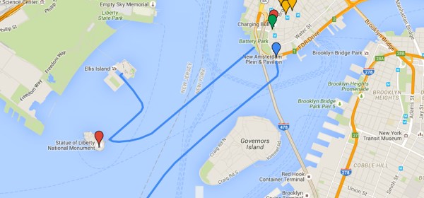 Mapa das travessias do passeio pago e do passeio gratuito