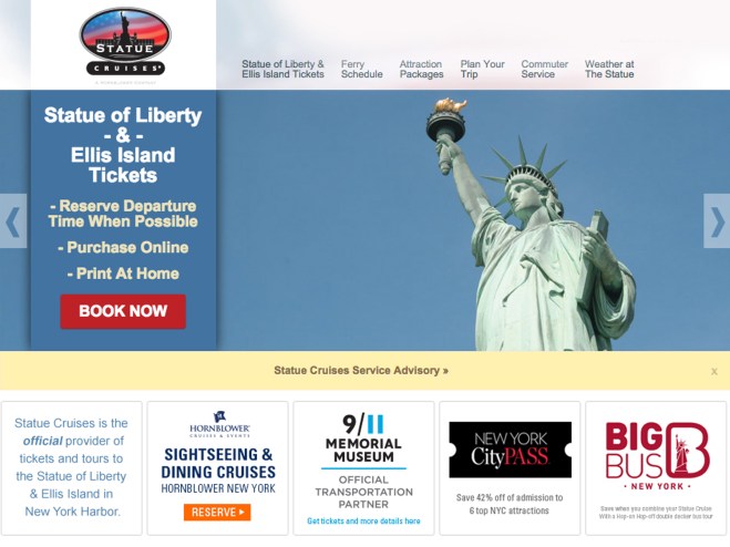 Site oficial para compra de ingressos dos passeios para a Estátua da Liberdade