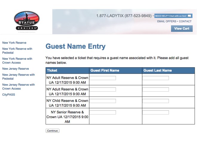 Os ingressos para a Estátua da Liberdade são nominais e intransferíveis