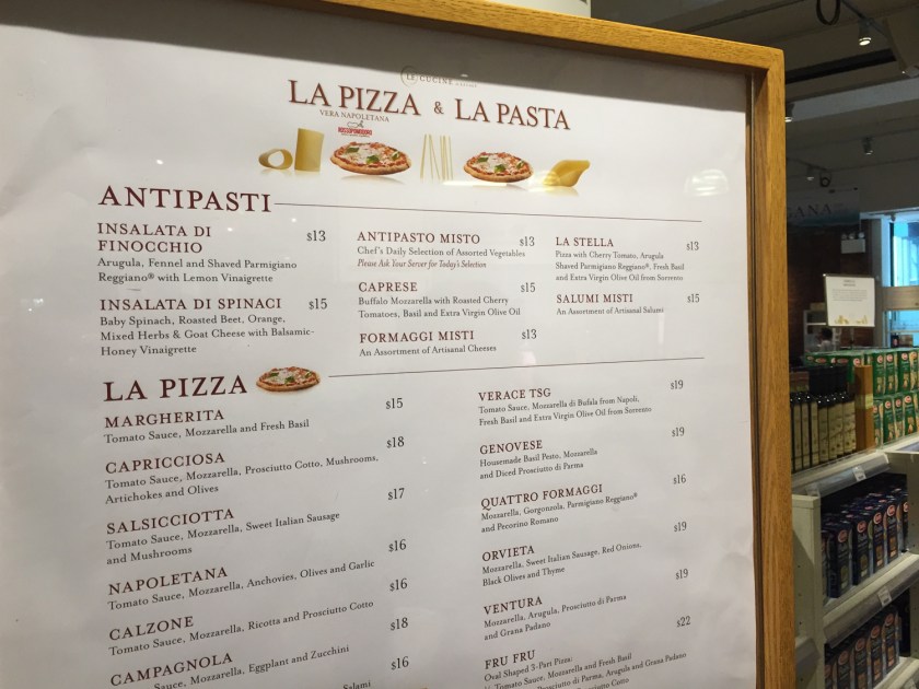 Preços de um dos restaurantes do Eataly, em Nova York