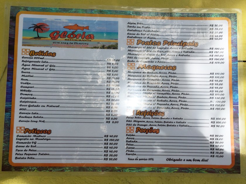 Cardápio do Restaurante Glória