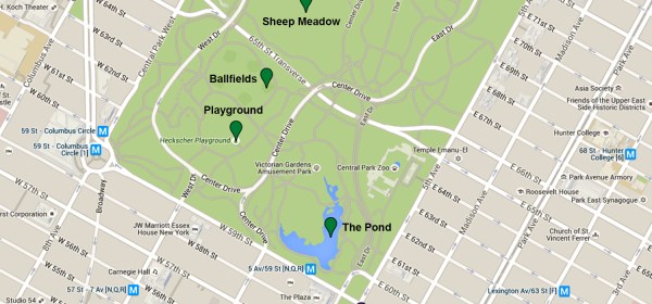 Mapa da parte sul do Central Park