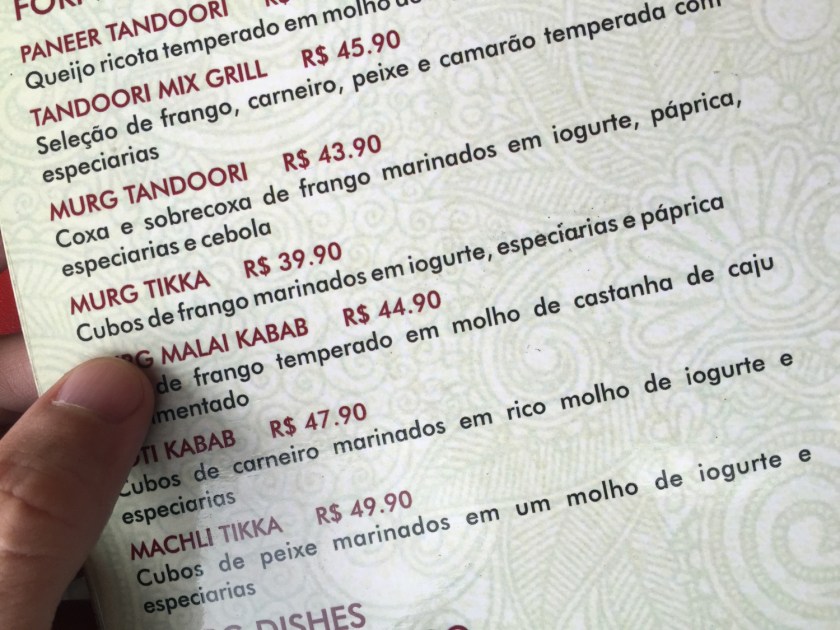 Cardápio do Buffet Bhagwan
