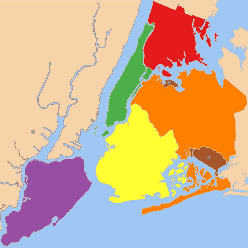 Divisão de Nova York em cinco boroughs | Wikimedia Commons