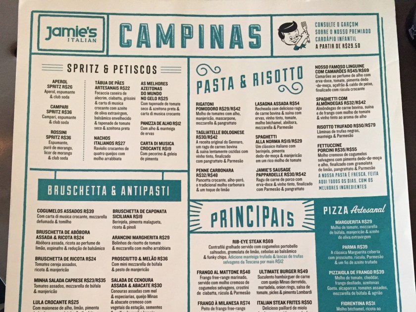 Cardápio do Jamie's Italian