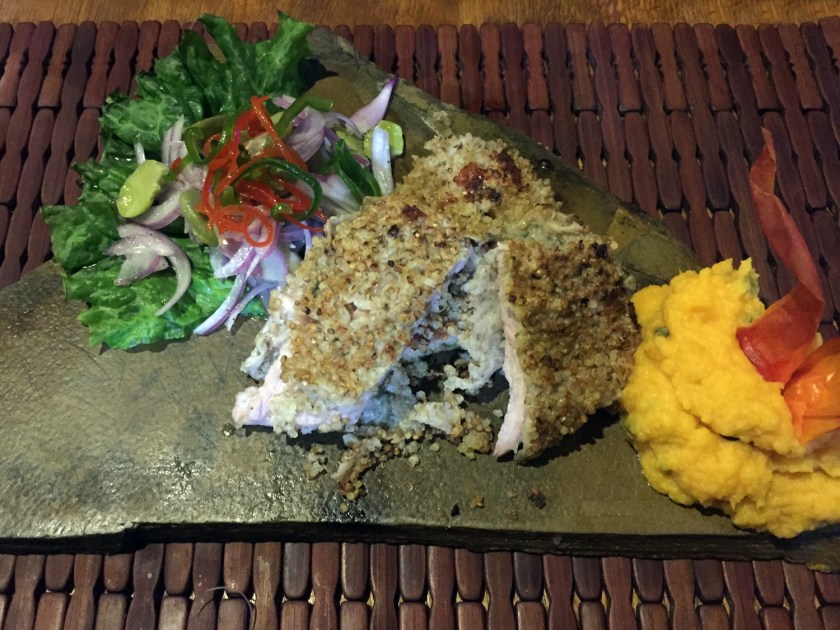 Cerdo apanado en quinoa