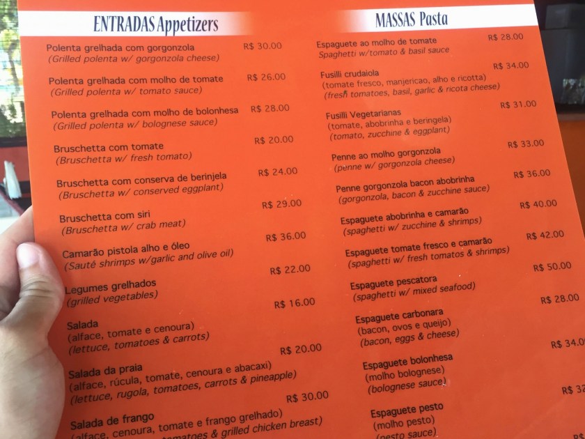 Cardápio do Restaurante Canoa