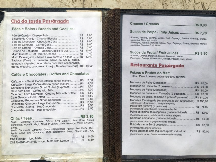 Cardápio do restaurante Passárgada