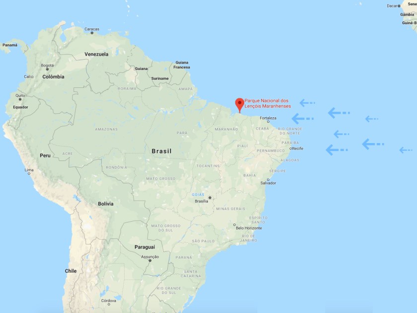 A maré leva os sedimentos para a costa nordestina