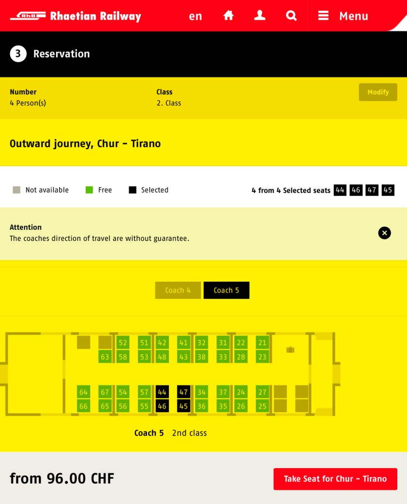 Definição dos assentos no trem