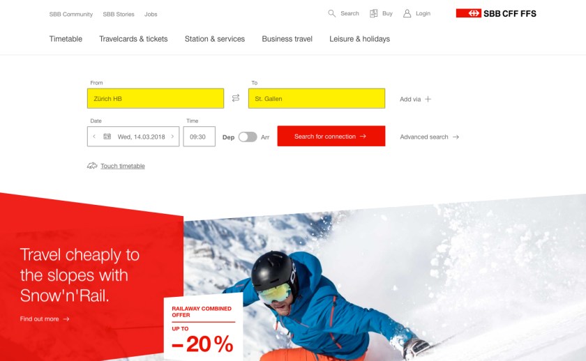 Escolha do local de partida e destino