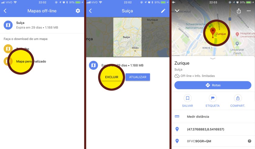 Adicionar, excluir e utilizar mapas off-line