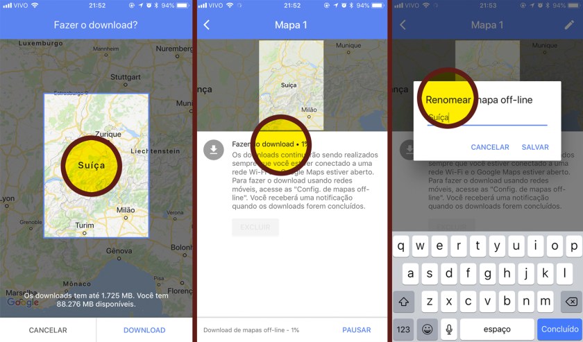 Escolha da região para uso off-line