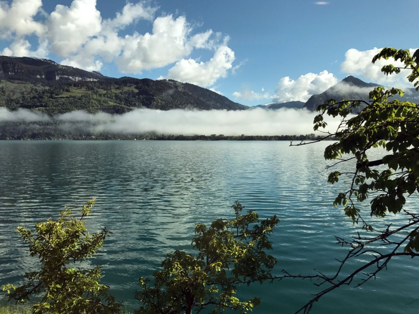 Lago Thun visto no trajeto de trem entre Berna e Interlaken