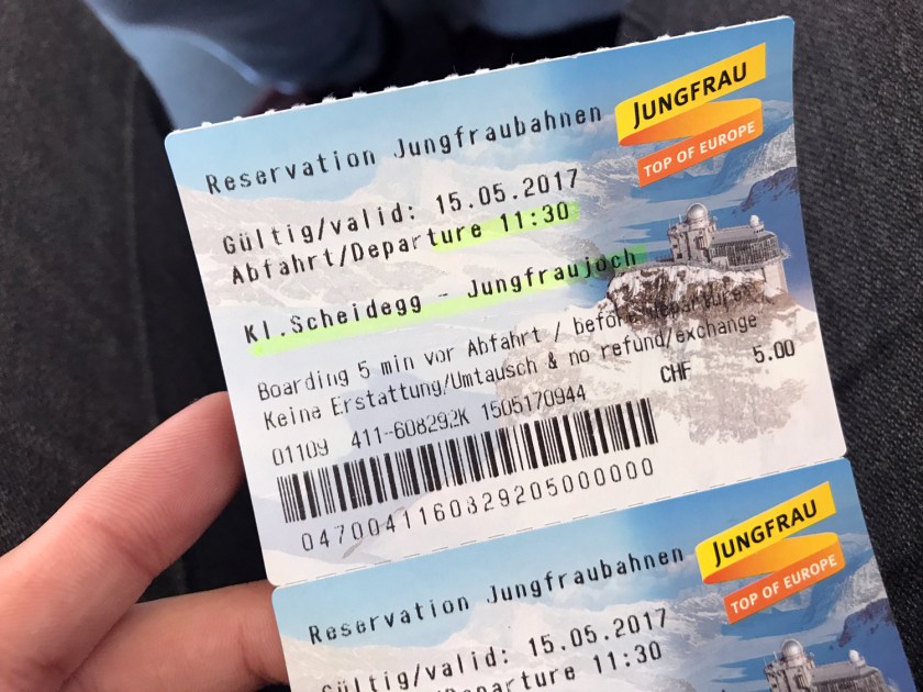 Bilhete para o trem do Jungfraujoch