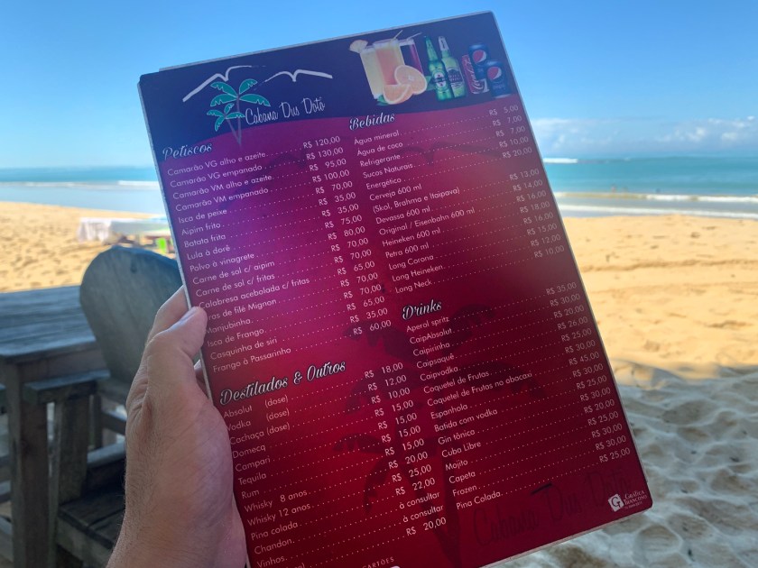 Cardápio da barraca