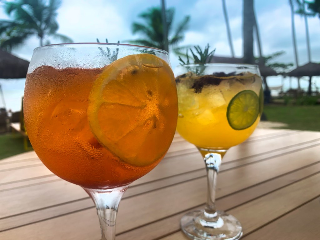 Gin tônica tradicional e tropical