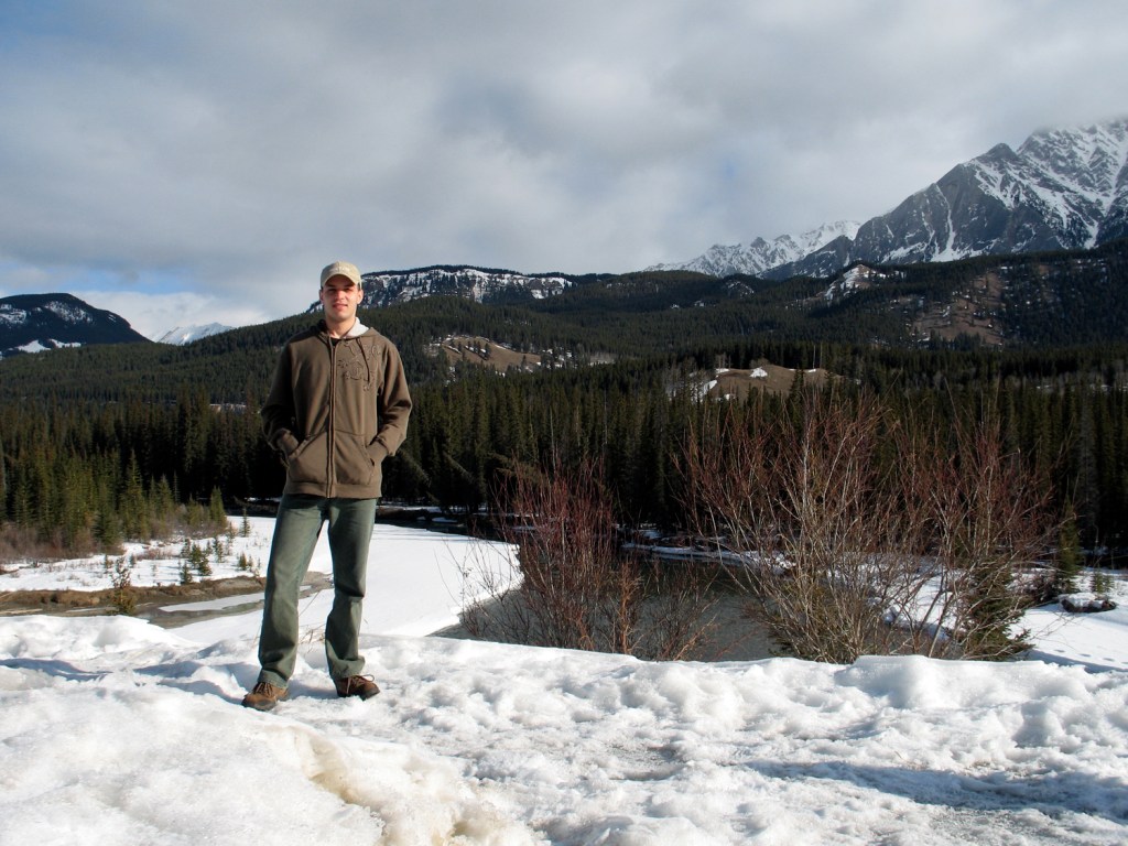 Florestas de pinheiros e montanhas nevadas