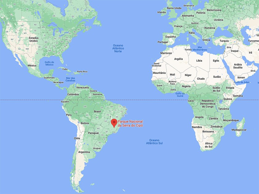 Localização do Parque Nacional da Serra do Cipó no Mapa Mundi