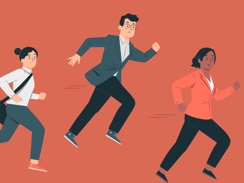 Pessoas atrasadas correndo
