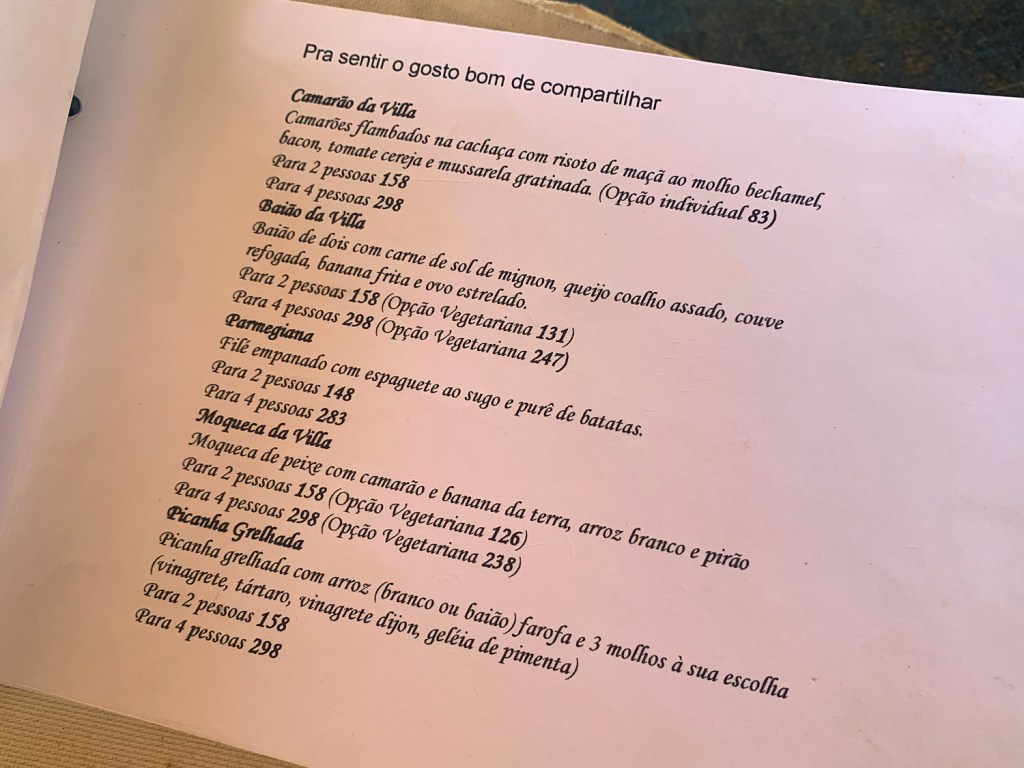 Cardápio em 2021