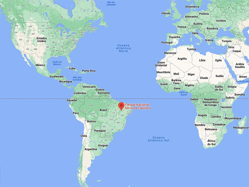 Localização da Serra da Capivara no mapa mundi