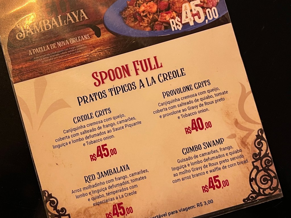 Cardápio de pratos principais