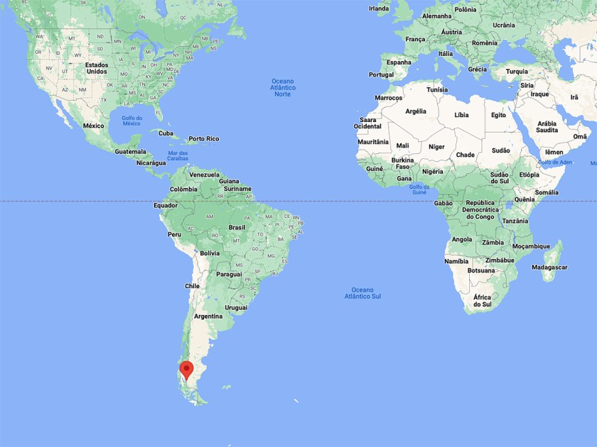Localização de El Calafate no mapa mundi